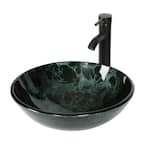 16.5 in.W Glass Basin Bowl ORB Faucet Pop up Drain Bathroom Vessel Sink Set in Green