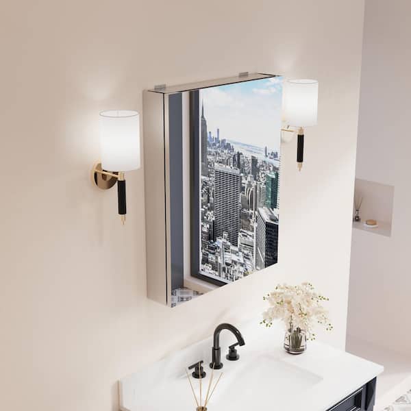 24 in. W x 30 in. H Rectangular Aluminum Recessed/Surface Mount Medicine Cabinet with Mirror and Glass Shelves