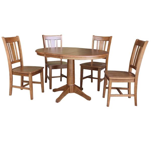 International Concepts Distressed Oak 48 in. Oval Dining Table with 4-San Remo Side Chairs (5-Piece)