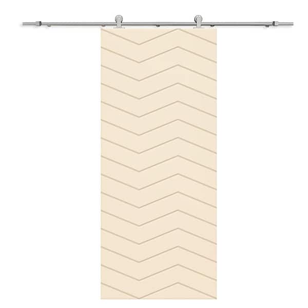 CALHOME 30 in. x 96 in. Beige Painted Composite MDF Paneled Interior Sliding Barn Door with Hardware Kit