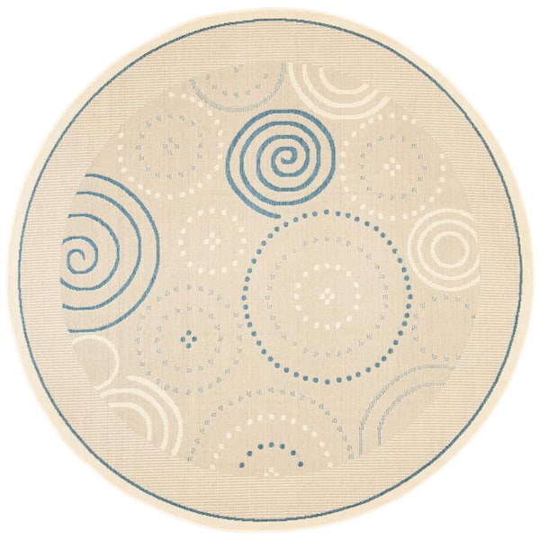 SAFAVIEH Courtyard Natural/Blue 7 ft. x 7 ft. Round Border Indoor/Outdoor Patio  Area Rug