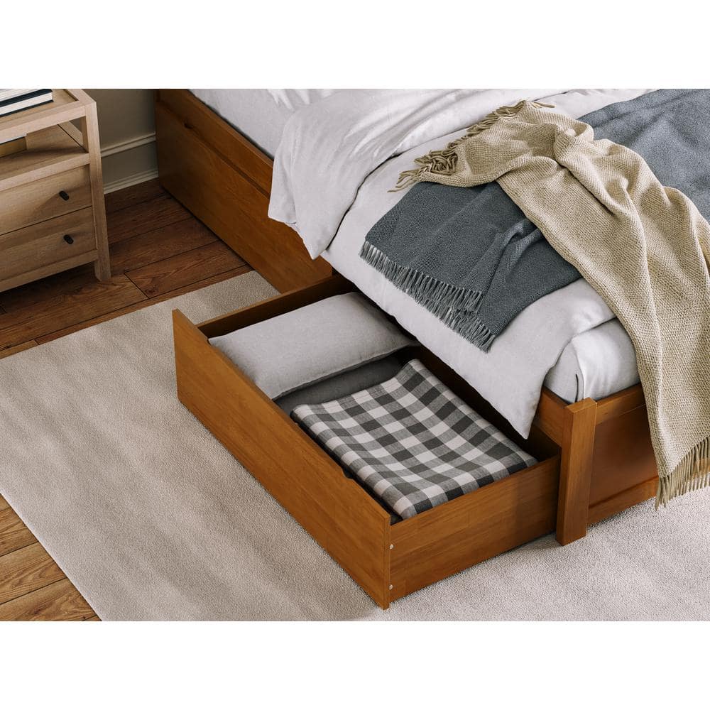 Light Toffee Queen Wood Platform Bed with Storage Drawers
