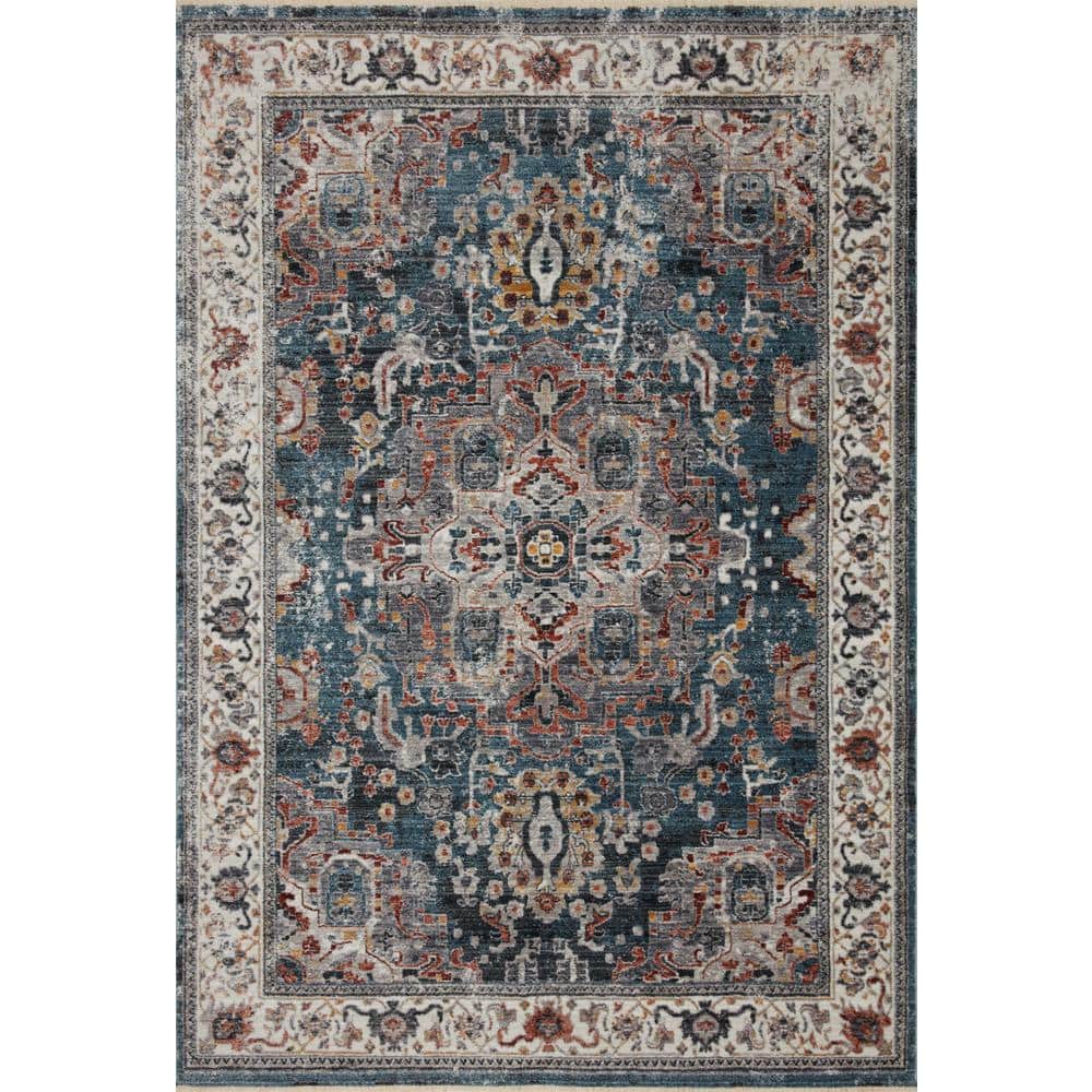 Samra Slate Multicolor Oriental Synthetic Area Rug 7'-10" x 10'