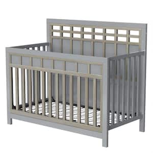 53.8 in. W x 27 in. D x 45.1 in. H Gray Linen Cabinet with Baby Crib and Adjustable Mattress Height for Nursery