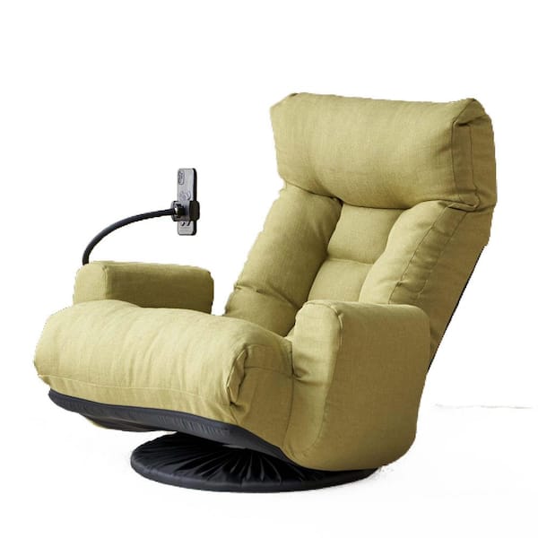 Tenleaf Black Metal 360° Rotatable Outdoor Lounge Chair with Green Cushion, Adjustable Head and Waist