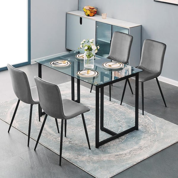 Black glass deals dining table set