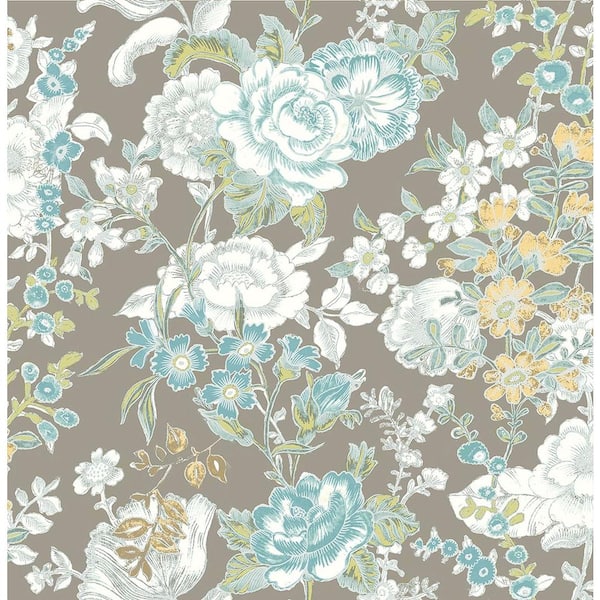 A-Street Prints Ainsley Grey Boho Floral Grey Wallpaper Sample