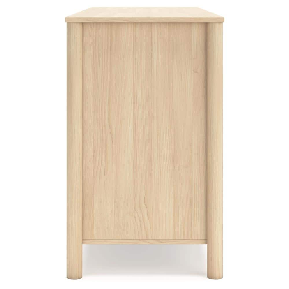 Cabinella Beige Six Drawer Dresser with Metallic Brown Knobs