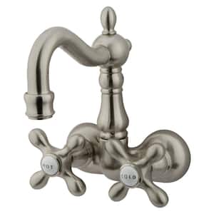 Vintage 2-Handle Wall-Mount Claw Foot Tub Faucet in Brushed Nickel