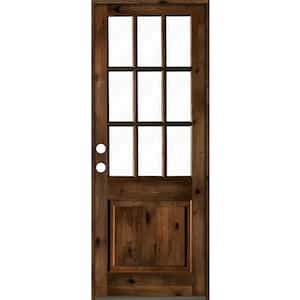 42 in. x 96 in. Rustic Knotty Alder Right-Hand Clear Low-E Glass 9-Lite Provincial Stain Wood Single Prehung Front Door