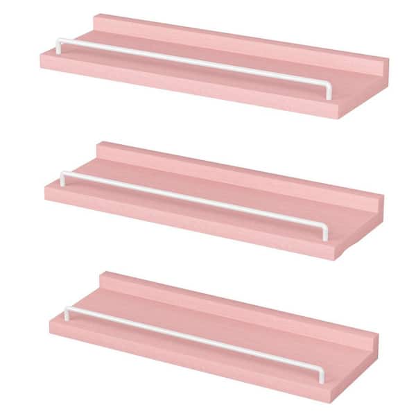 16 in. W x 6 in. D x 1 in. H Pink and White Floating Shelves Set of 3 Wall Mounted for Living Room Bedroom Kitchen