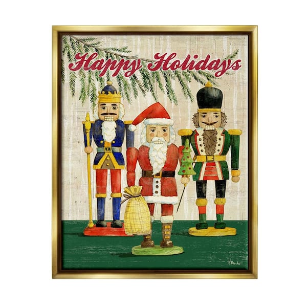 Stupell Industries Happy Holidays Nutcrackers by Paul Brent 1 Piece Floater Frame Graphic Print People Poster Art Print 21 in. x 17 in.