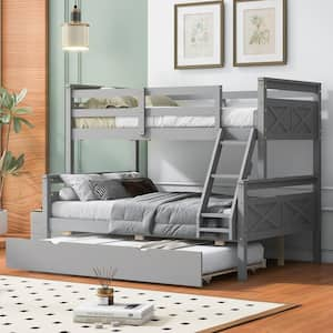 Gray Twin Over Full Bunk Bed with Ladder and Twin Size Trundle