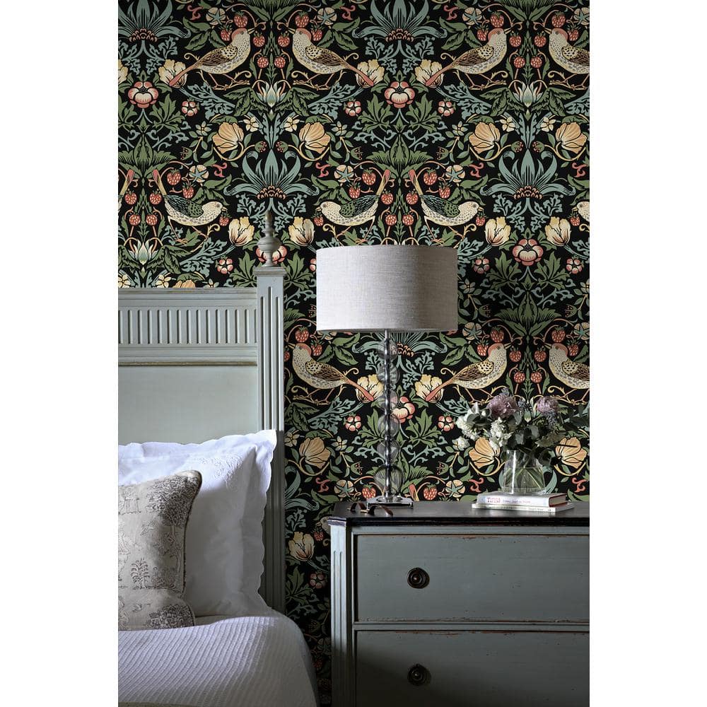 Ebony Garden Bird and Floral Peel and Stick Wallpaper