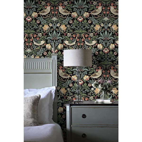 30.75 sq. ft. Ebony Aves Garden Vinyl Peel and Stick Wallpaper Roll