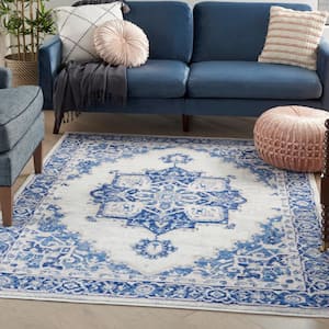 Whimsicle Ivory Blue 4 ft. x 6 ft. Center Medallion Traditional Area Rug