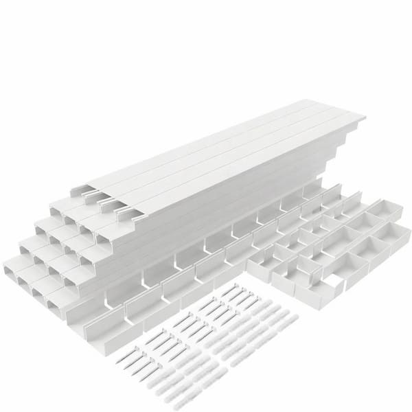 315 in. White Paintable Cord Hider Raceway Kit with Adhesive Channel for Wall Mounted TV Cable Management