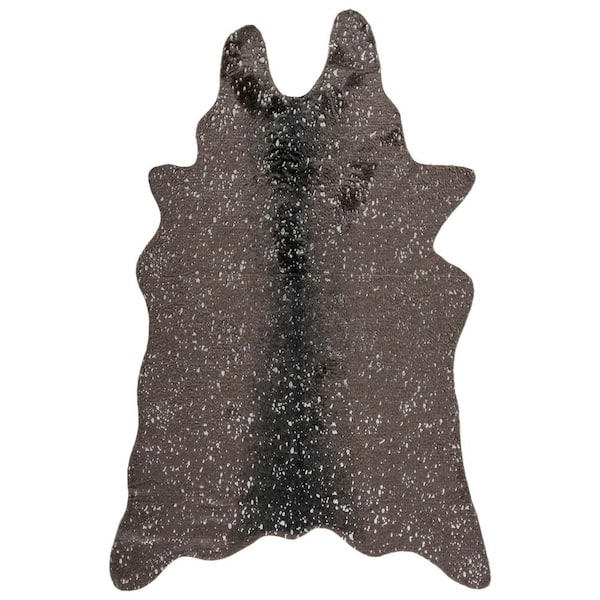 Faux Cow Hide 3 ft. x 5 ft. Dark Gray/Silver Flokati High-Low Area Rug