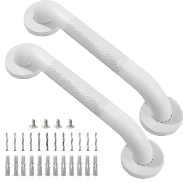 NVNOO 12 in. x 1.25 in. Dia 304-Stainless Steel Anti-Slip Shower Grab Bars for Seniors Elderly, White (2-Pack)