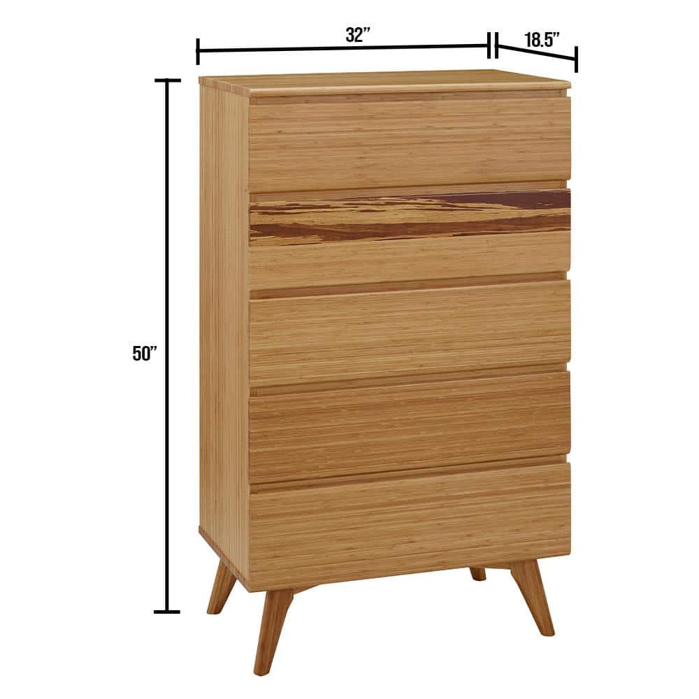 Caramelized Bamboo 5-Drawer Lingerie Chest with Soft Close Dovetail Drawers