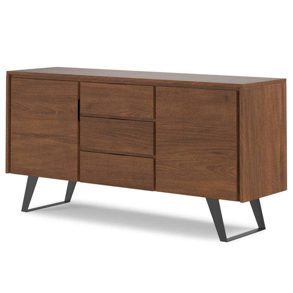 Lowry 60" Walnut Wood and Metal Modern Industrial Sideboard Buffet