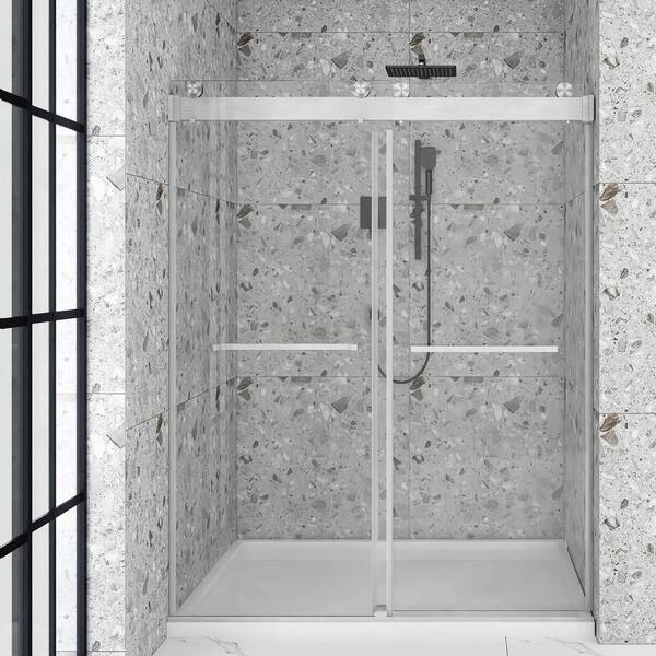 Staykiwi 60 in. W x 76 in. H Double Sliding Frameless Shower Door in Matte Black Finish with Buffer
