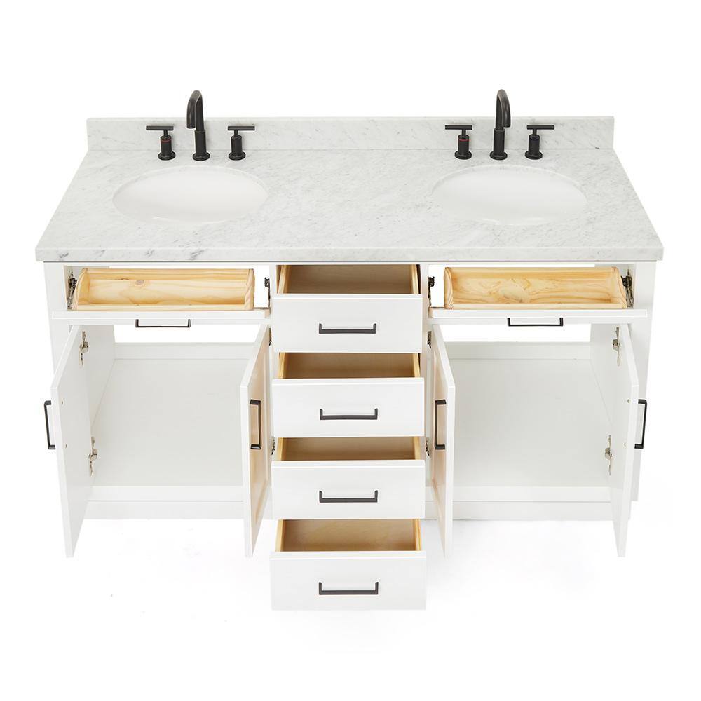 White Marble 61" Freestanding Double Basin Vanity Set
