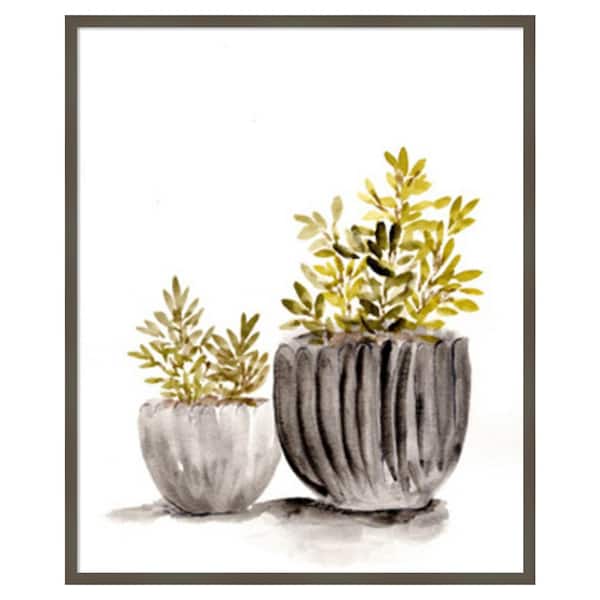 Amanti Art Gray Potted Plants by Marcy Chapman 34 in. W x 41 in. H. Wood Framed Wall Art Print Framed in Gray