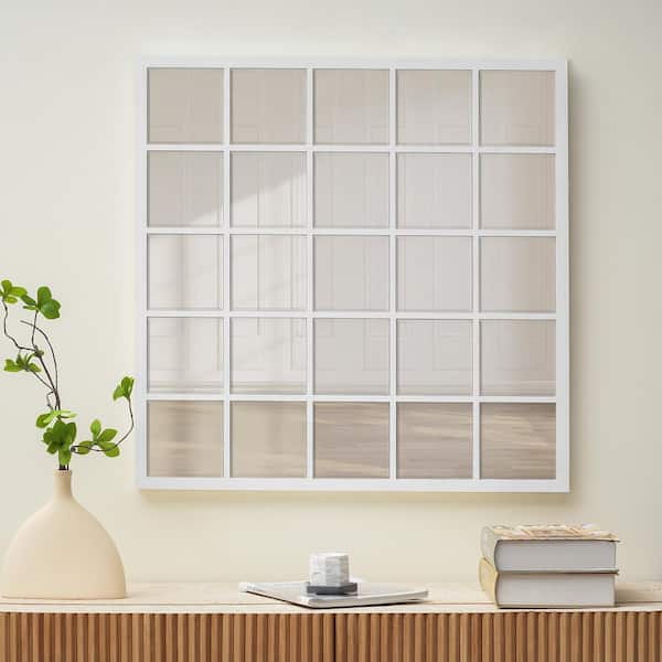 THKSHOUZ 27 in. W x 27 in. H Farmhouse Square MDF Decorative Mirror