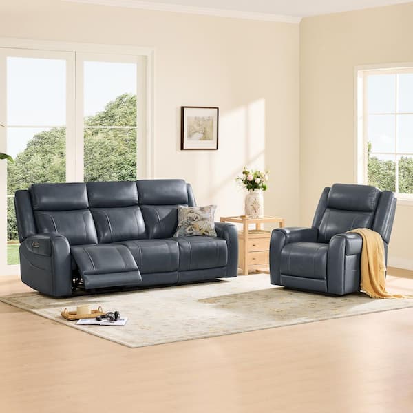 Spruce & Spring Carter 83.46 in. Dual Motors Wall Hugger Leather