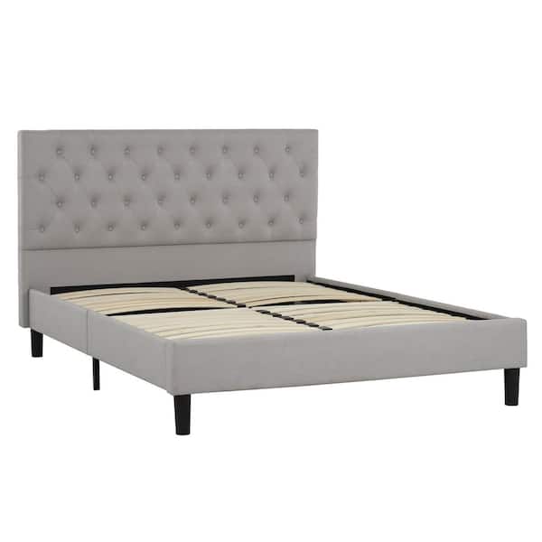 PRIMO INTERNATIONAL Ellie Grey Upholstered Full Platform Bed with Button Tufted Headboard