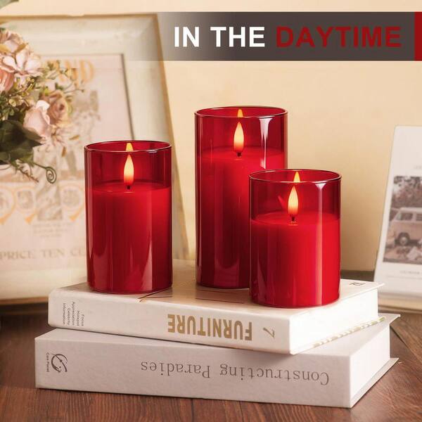 3-Pack Red Christmas Tree Candles – Battery Operated Flameless Taper Candles With Remote Timer, 9.8 Inch Waxy LED
