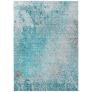 Teal 5 ft. x 8 ft. Woven Abstract Rectangle Indoor/Outdoor Area Rug