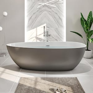 Viva 59 in. Stone Resin Flatbottom Freestanding Bathtub in Gray