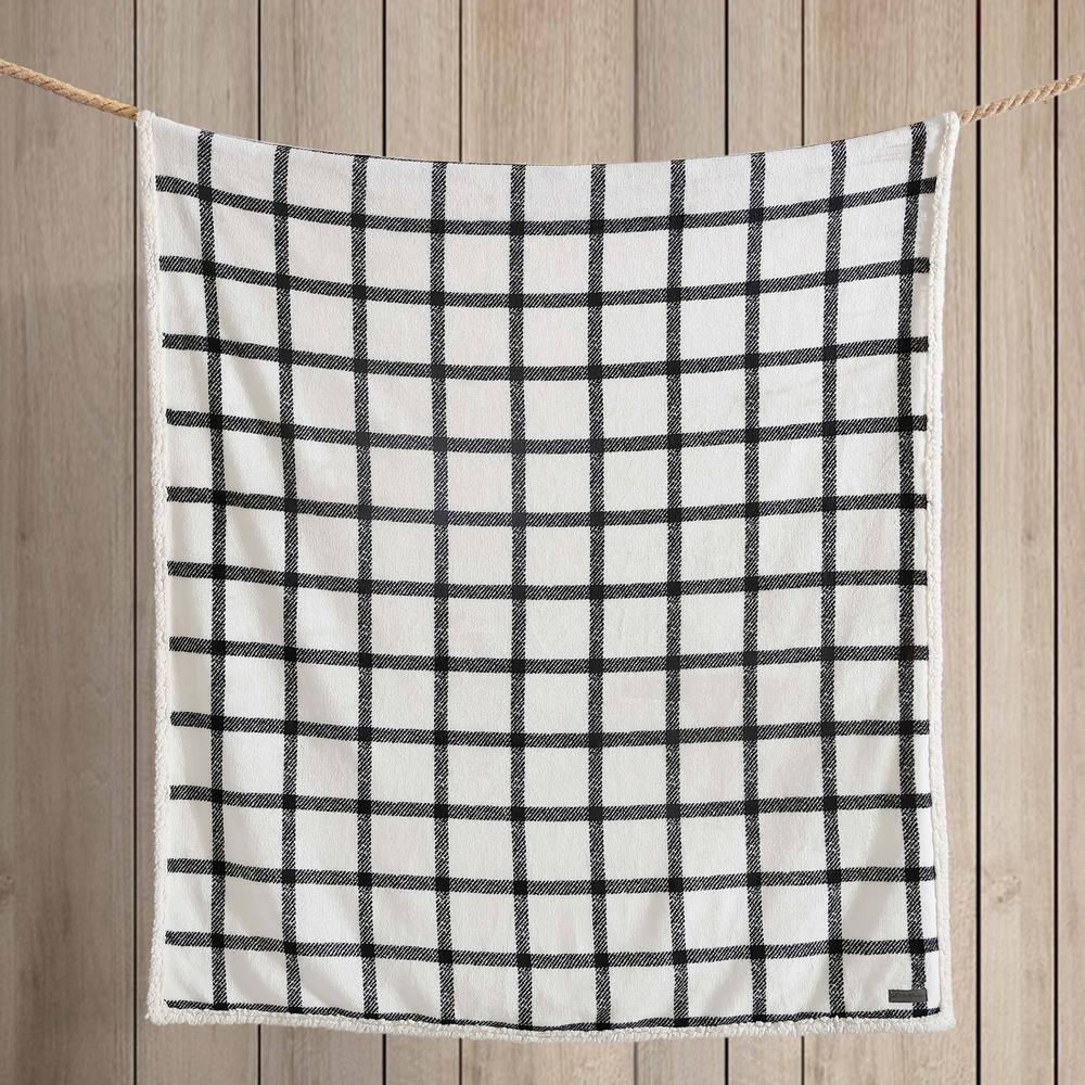 Beige Plaid Reversible Fleece & Sherpa Throw Blanket