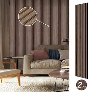 0.8 in. x 1 ft. x 8 ft. Wood Slat Acoustic Panels, Brown MDF Decorative Wall Paneling 2-Pack (16.5 sq. ft.)