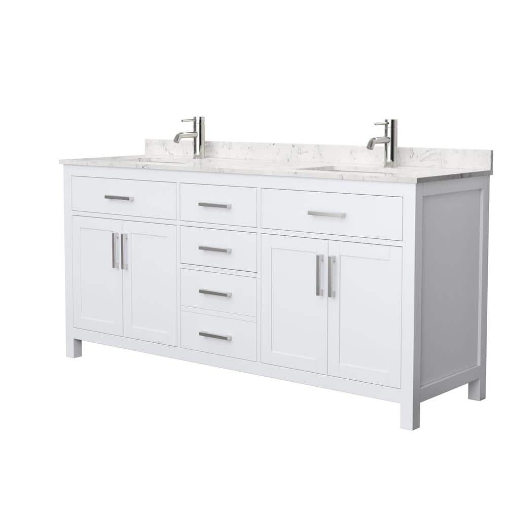 Beckett 72" White Double Bathroom Vanity with Carrara Marble Top
