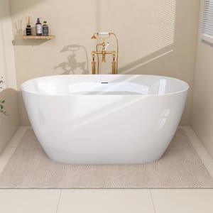 51 in. x 27.5 in. Oval Acrylic Free Standing Bath Tub Flatbottom Freestanding Soaking Bathtub with Chrome Drain in White