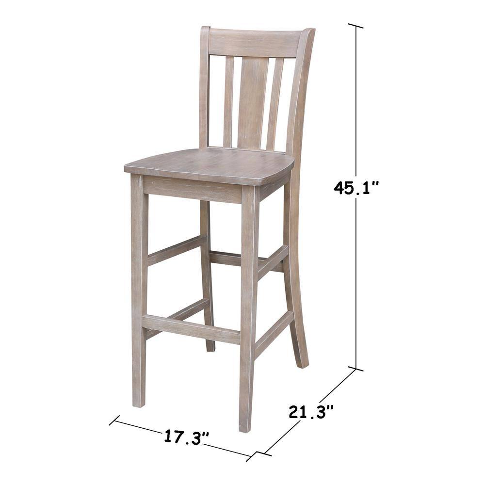 Elegant Washed Gray Taupe Solid Wood Bar Stool, 29.92" Seat Height