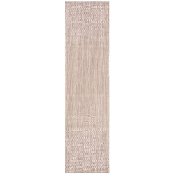 SAFAVIEH Beach House Beige 2 ft. x 10 ft. Solid Striped Indoor/Outdoor Patio  Runner Rug