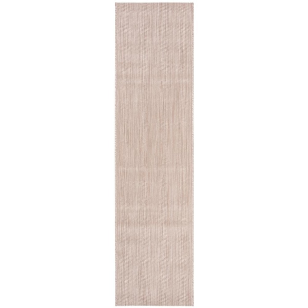 SAFAVIEH Beach House Beige 2 ft. x 6 ft. Solid Striped Indoor/Outdoor Patio  Runner Rug