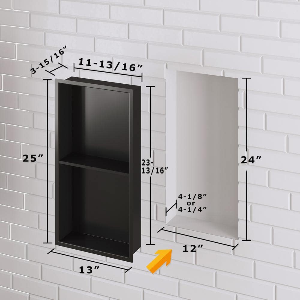 Matte Black Stainless Steel Double Shelf Recessed Shower Niche