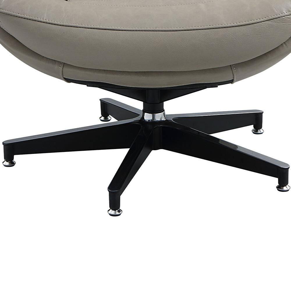 Twilight Gray Leather Swivel Accent Chair with Wood Base