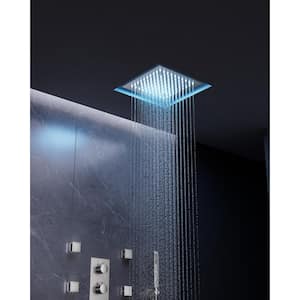 5-Spray Patterns LED Shower System 12 in. Ceiling Mount Dual Shower Heads with 6-Jets in Brushed Nickel (Valve Included)