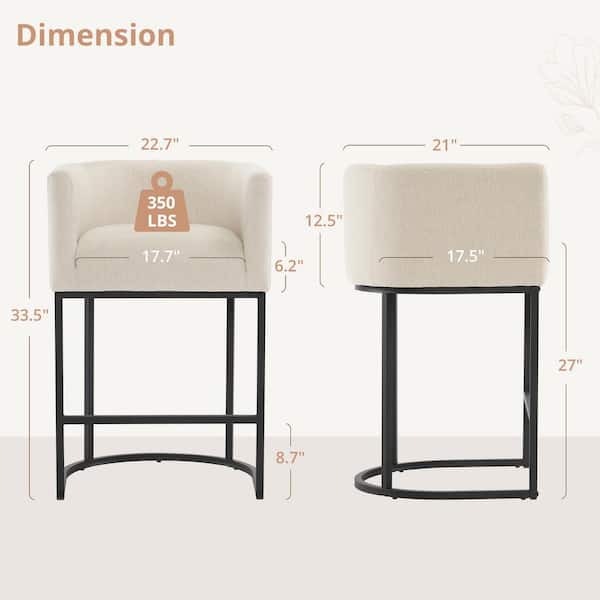 Jessica 26 in.Linen Modern Counter Bar Stool Fabric Upholstered Barrel Counter Stool with Metal Frame Set of 4