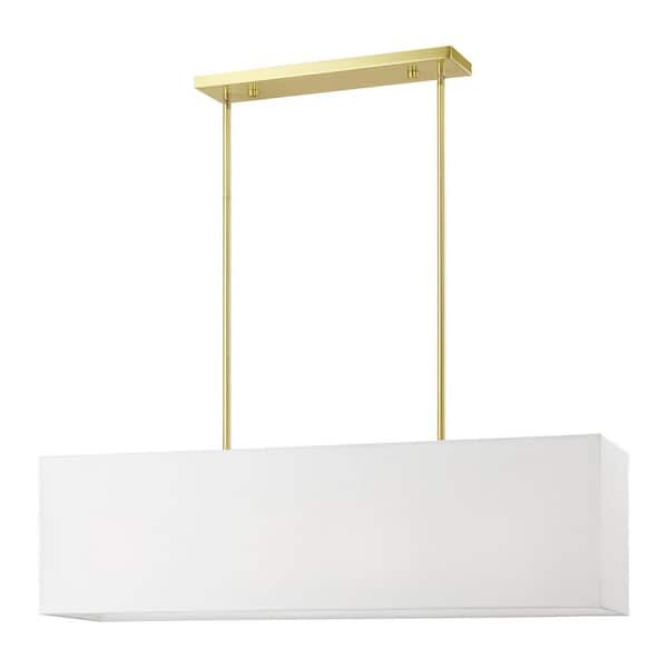 AVIANCE LIGHTING Haddington 4-Light Satin Brass Linear Chandelier with Off-White Fabric Shade