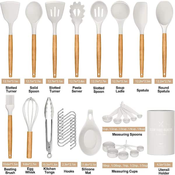 Bamboo Non-Stick Silicone Kitchen Utensil Cooking Tools 7 Piece Set with Holder