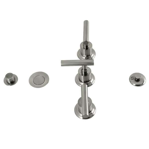 Kingston Brass Manhattan 3-Handle Bidet Faucet with Brass Pop-Up in Brushed Nickel