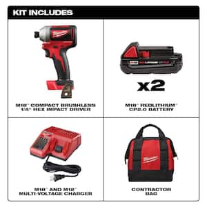 M18 18V Lithium-Ion Brushless Cordless 1/4 in. Impact Driver Kit with Two 2.0 Ah Batteries, Charger and Soft Case