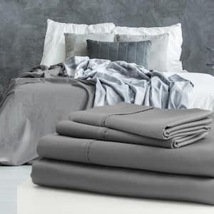 Luxury-400 Thread Count 100% 15 in. Pocket Steel Gray Bamboo Queen Bed Sheets
